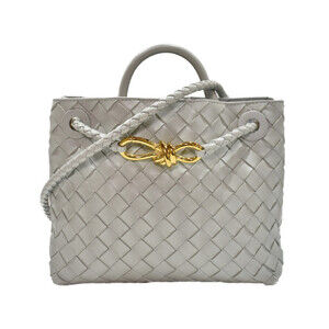 Bottega Veneta Andiamo Lambskin Shoulder Bag Gray
